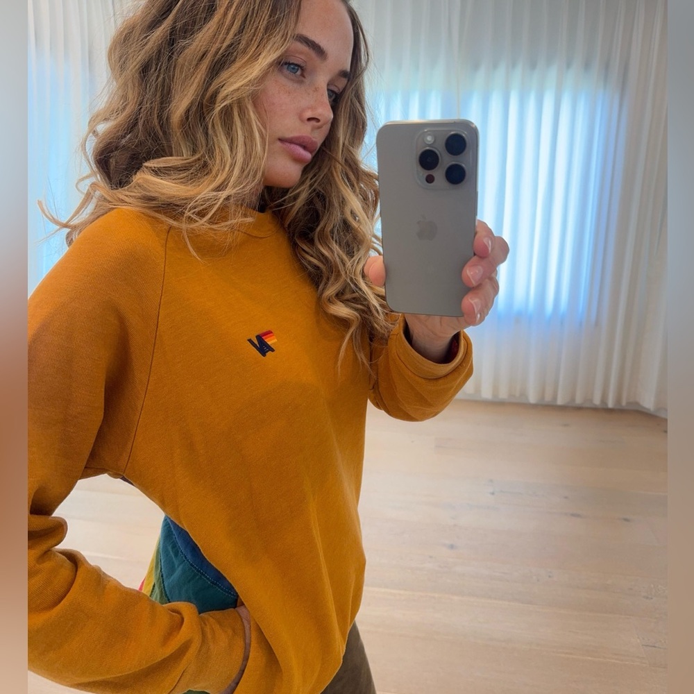 Aviator Nation Rainbow Sunburst Crewneck Sweatshirt Mustard